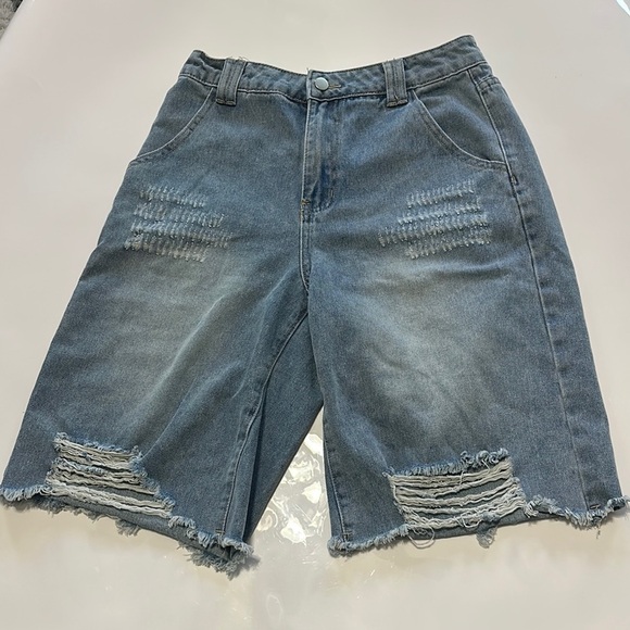 Denim Distressed Women's Shorts - Picture 1 of 8